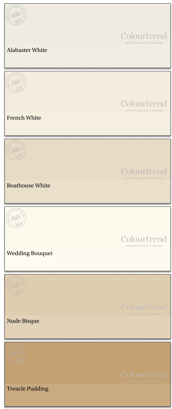 Alabaster White to Treacle Pudding (05) - Colourtrend Paints